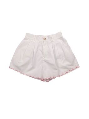 Mable White Scalloped Hem Shorts Pink Embroidery High Rise Small